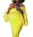 Corala Women Off Shoulder Ruffle Long Sleeve Bodycon Party Midi Dress,Yellow,XLarge