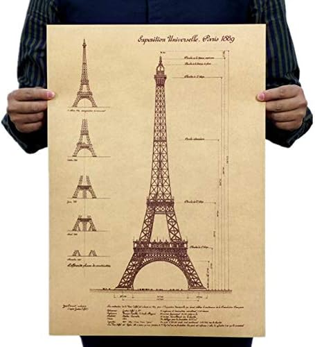 BOENTA Kraft Paper Poster Paris Tower Drawing Retro Vintage Kraft Paper Poster Painting Core Book Decoration Two Optional 51.5X36cm 02