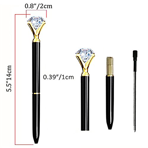 Youyuan 6 Pcs Diamond Ballpoint Pen Rose Gold Pens with Big Rhinestones Crystal Metal Ball-Point Bling Pen for Stylish Fancy Office Supplies, 12 Black Refillable Ink, 6 Different Colors