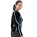 GoldFin Womens Wetsuit Jacket, 2mm Neoprene Ladies Wetsuit Top Long Sleeve Front Zip Wetsuit Shirt for Swimming Water Aerobics Diving Surfing Kayaking (Black/Aqua Stripes, X-Large)