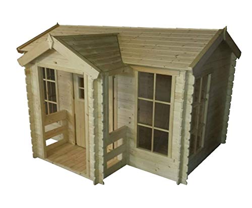 TIMBELA M520 Maisonnette en Bois avec terrasse - Maison de Jardin pour l'exterieur - emboîtée ép. 19 mm, H151 x 235 x 175 cm, 2.63 m²