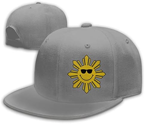 Philippines Pride Star Flag Sun Men Snapback Flat Bill Baseball Cap Adjustable Gray