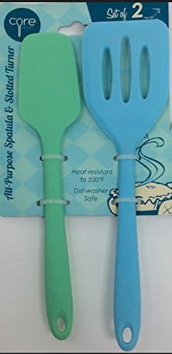 Core Kitchen 2-pc Set of Silicone Mini Utensil Set - Teal All-Purpose Spatula & Aqua Sky Slotted Turner