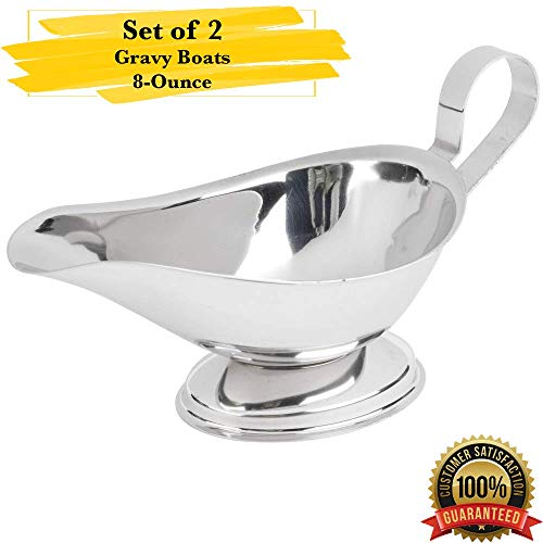 MM Foodservice Commercial Grade Stainless Steel Gravy Boat, Restaurant Style Gravy Boat, Set o 2 Gravy Boats (8-Ounce) - Thumbnail 4