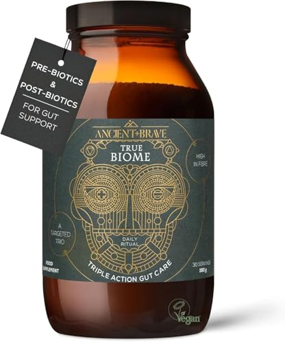 Ancient + Brave True Biome Fibre & Gut Health Powder – Prebiotics, Postbiotics & L-Glutamine – PHGG Soluble Fibre for Digestive Health, Microbiome Balance