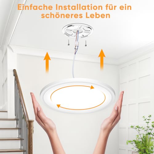 NIBSHOOM LED Ceiling Light with Motion Sensor, 3000K/4000K/6500K 24W IP44 Waterproof Indoor Ceiling Light with Radar Motion Sensor and Twilight Sensor Lamp for Hallway, Bathroom, Stairs, Balcony, Garage, 30 cm