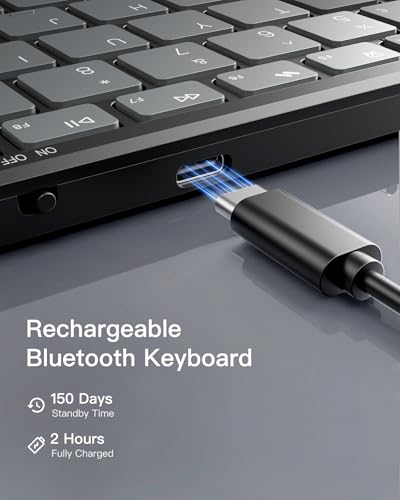 Inateck Foldable Wireless Keyboard with Number Pad, Multi-Device Bluetooth Folding Keyboard with Smart AI Function, Portable Design for iPad/iPhone/Android/Windows/Tablets, with Stand, Nomad N0135