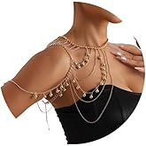 Gold Multi-layered Tassel Shoulder Chain Necklace for Strapless Dresses - Sexy Wedding Bridal Jewelry
