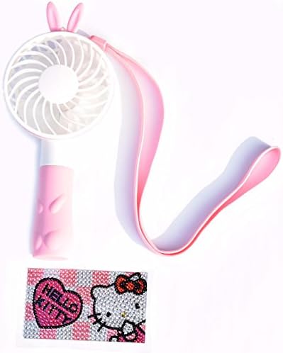 Hoho com Cute Rabbit Fan Mini Portable Handheld Fan USB Rechargeable Personal 1200mA Rechargeable Battery, 4 Blades, 1 Switch, 2 Speeds Adjustable +Bling Bling Cubic Sticker (Rabbit Pink)