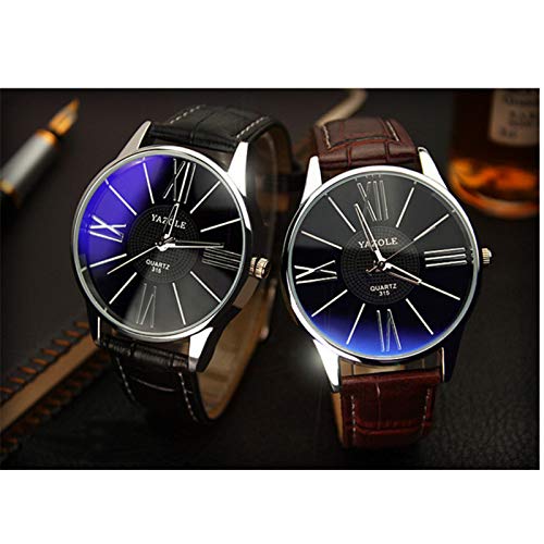 OWMEOT Watch Luxury Fashion Faux Leather Mens Quartz Analog Watch Watches (Black) - Thumbnail 4