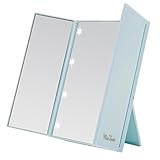 Miss Sweet Small Led Lighted Tri-Fold Makeup Mirror Travel Mirror Compact Pocket Mirror Compact Mirror for Cosmetic Makeup (Pure Blue)