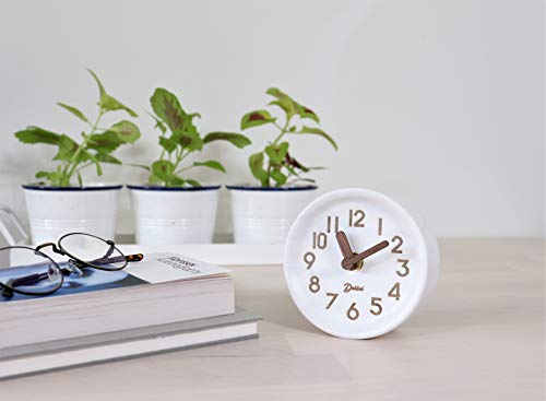 image for Driini Wooden Desk & Table Analog Clock Made of Genuine Pine (White) -