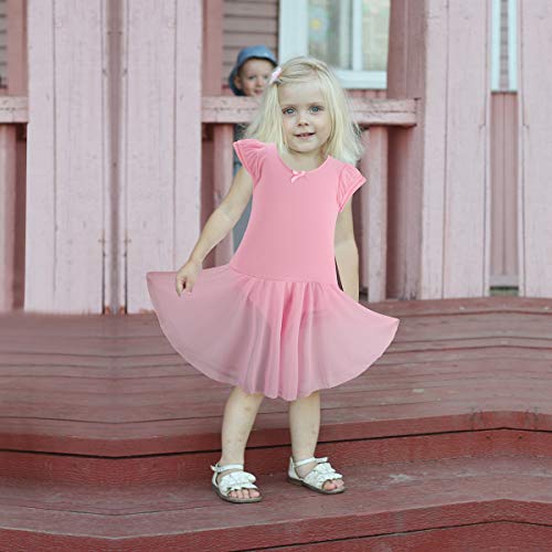 Bosowos Girls Skirted Leotard Flutter Sleeve Ballet Dancewear Cotton Front Lined for Kids Little Girl