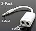 2-Pack 3.5mm Audio Stereo Y Splitter Cable 3.5mm Male to 2 Port 3.5mm Female for Earphone and Headset Splitter Adapter, Compatible with iPhone, Samsung, LG Smartphones, Tablets, MP3 players, White