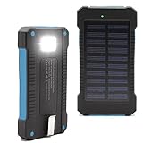 New Solar Power Bank 300000 mAh Portable External Battery Charger For Smart Phone - black & blue