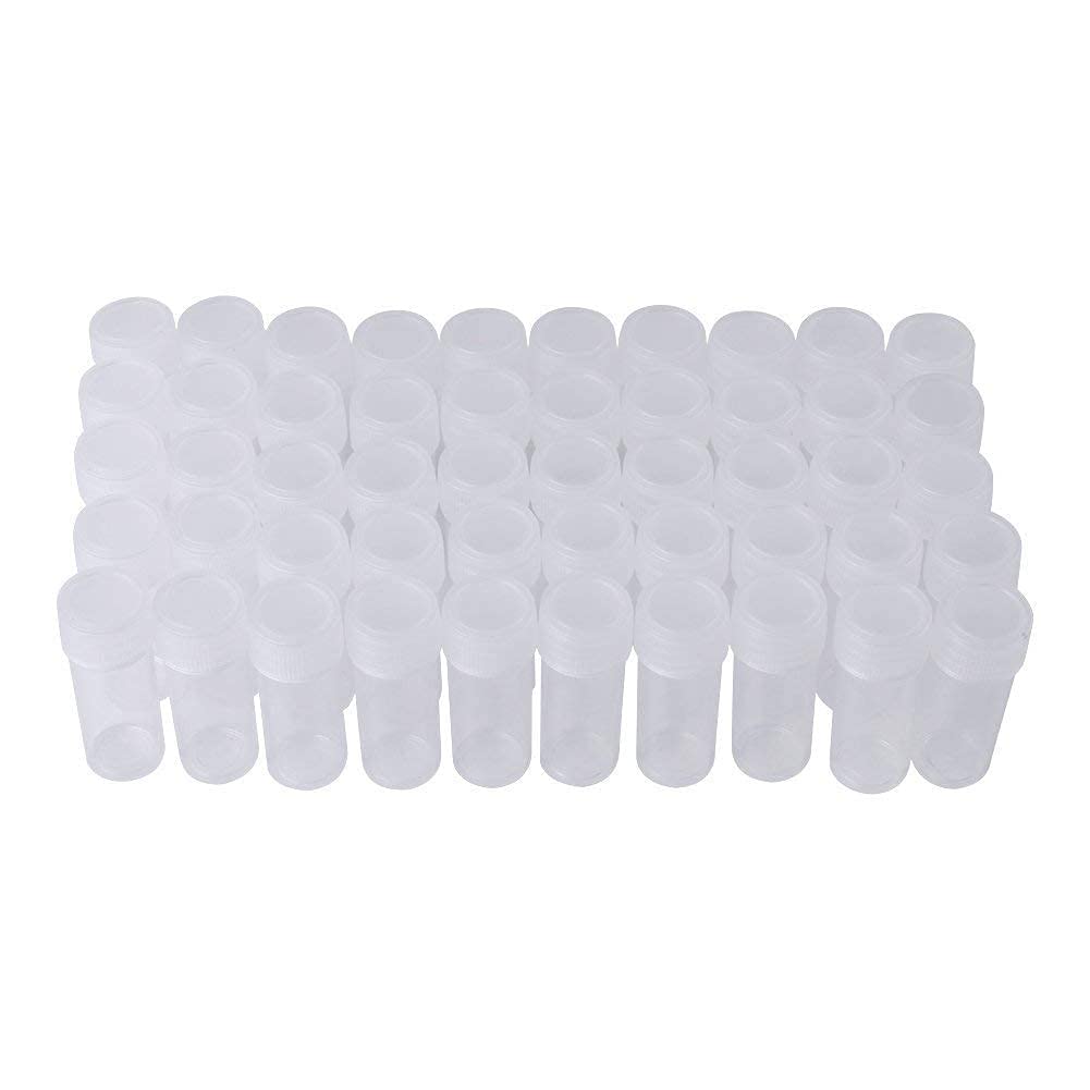 100pcs 5ml Volume Plastic Sample Bottles Small Storage Container Test Tube Vial Storage Container ,Bore Dia. 14mm,Height 40mm