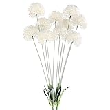GTIDEA 28 inches Artificial Dandelion Flowers White Outdoor Fake Plants Plastic Shrubs Bushes Farmhouse Home Patio Galvanized Milk Jug Filler Decor Pack of 2