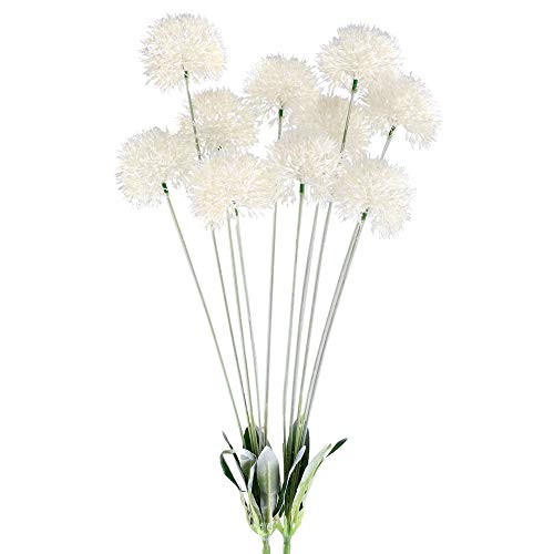 GTIDEA 28 inches Artificial Dandelion Flowers White Outdoor Fake Plants Plastic Shrubs Bushes Farmhouse Home Patio Galvanized Milk Jug Filler Decor Pack of 2