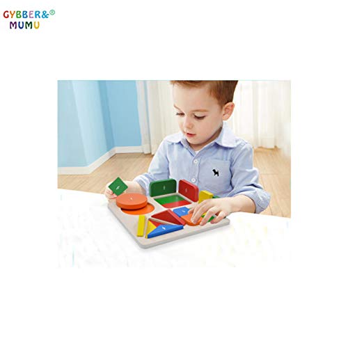 GYBBER&MUMU Wooden Math Fraction Teaching Geometric Blocks Sorting Game Preschool Colorful Shape Puzzle for 24 Months+