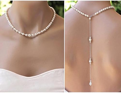 Ravewan Shop Pearl Back Drop Necklace Long Back Necklace Pearl For Wedding Jewelry ofus