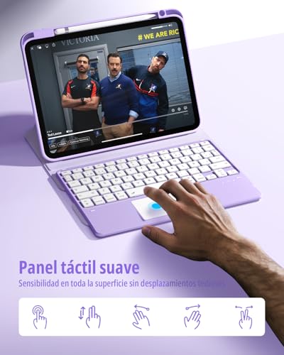 CACOE 360° Rotating Keyboard Case for iPad Air 8/7 Generation 2026/2025 M4/M3 11 Inch Air 6/5/4 with Touch Panel, 7 Color Backlight, Removable Wireless Keyboard, Purple