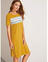 Milumia - Vestido de túnica para mujer, diseño de rayas, manga corta