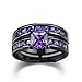 2 PCS Black Gold Plated Princess Purple Amethyst Cut Cubic Zirconia Wedding Bridal Ring Set …