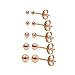5 Pairs Rose Gold Flashed Sterling Silver Ball Stud Earrings for Women Men Girls, 2-6mm Set