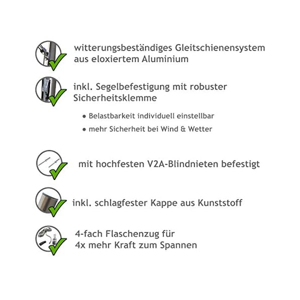 Pina DESIGN seit 1979 - Sonnensegel Stange höhenverstellbar 3m, aus V2A Edelstahl inkl. Zubehör - 4-Fach Flaschenzug-Set… – Bild 6