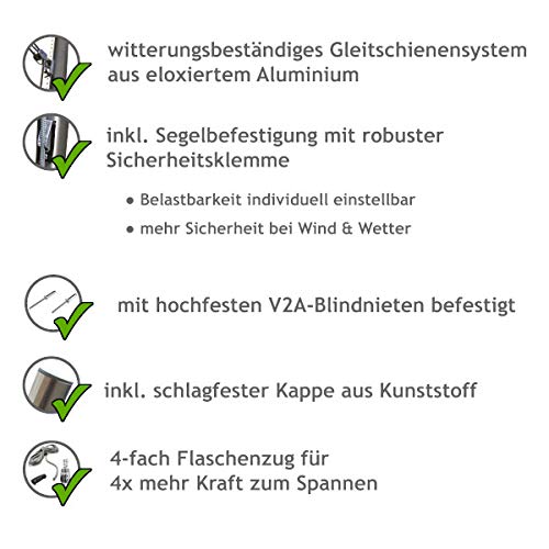 Pina DESIGN seit 1979 - Sonnensegel Stange höhenverstellbar 3m, aus V2A Edelstahl inkl. Zubehör - 4-Fach Flaschenzug-Set… – Bild 6