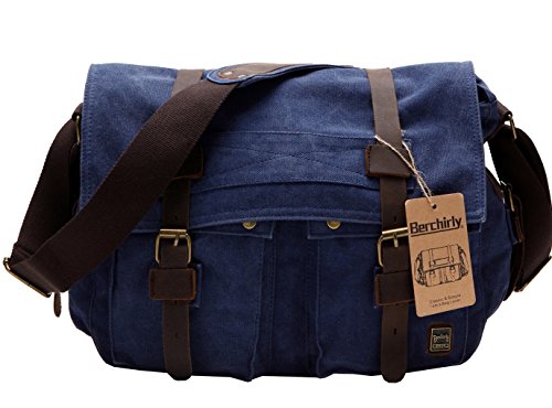 Berchirly Blue Canvas Crossbody Bags Bookbag Men Women Sling Shoulder Messenger Bag - Thumbnail 7