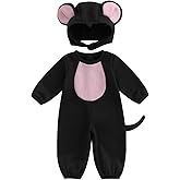 Pudcoco Infant Toddler Baby Boys Girls Halloween Mouse Costume Long Sleeve Velvet Lined Romper Jumpsuit with Hat Cosplay