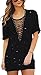 YONYWA Women’s Lace up Deep V Cross Front Half Sleeve Distressed Tshirt Dress Mini