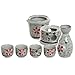 MyGift 7-Piece Ceramic Sake Warmer Hot Saki Set with Red Flower Design Includes Tokkuri Bottle Carafe, Ochoko Cups and Small Warmer Stove, Japanese Style Sake Wine Server Set