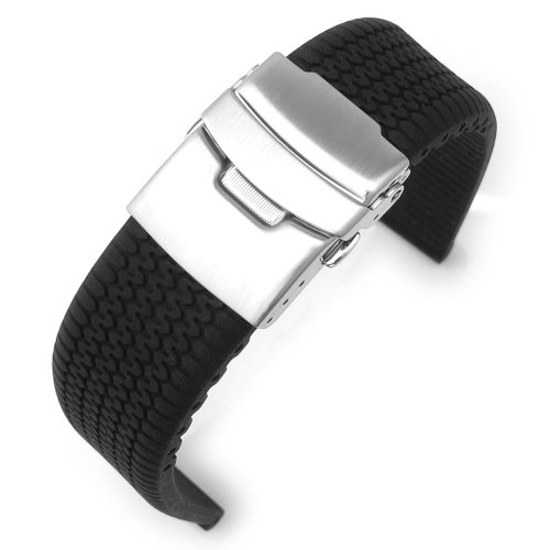 20mm Black Silicon Strap, Tire Tread watch band