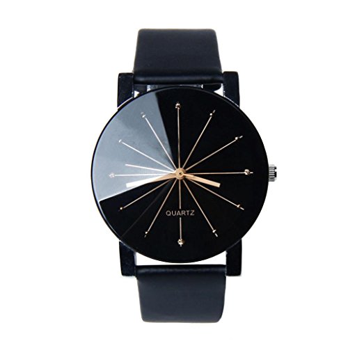 Start Unisex Mens & Women's Fashion Black Leather Band Round Case Wrist Watch (Big Size for Men)