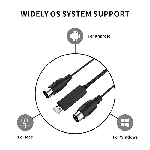 USB MIDI Interface Cable - MIDI to USB 1 In 1 Out Cable Converter - for Music MIDI Keyboards Synthesizer Drum Home Music Studio(6.5 Ft /2M)