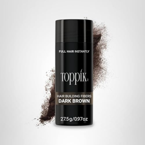 Toppik Hair Building Fibers, Dark Brown, 27.5g Fill In Fine or Thinning Hair, Instantly Thicker, Fuller Looking, 9 Shades for Men & Women, Keratin Protein Formula