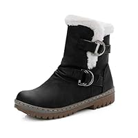 Goldweather Women Snow Boots Ladies Classics Buckle Winter Warm Fur Anti-Slip Short Martin Bootie (US:9, Black)