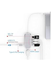 Concentrador CweTrip USB C, adaptador tipo C con salida HDMI 4K, puerto de carga PD tipo C, 3 puertos USB 3.0, lector de tarjetas SD   TF, compatible con MacBook Pro y Chromebook y más dispositivos USB C, plateado