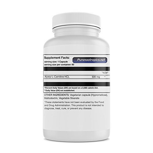 Pure Nootropics Acetyl LCarnitine (ALCAR) 500 mg Capsules (60 Veg