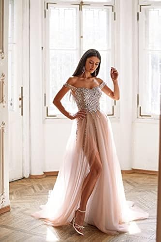 strapless open back dress Lace Corset Beaded Long Prom Dress with Ruffle Tulle Skirt Slit –  DressesTailor main image 0