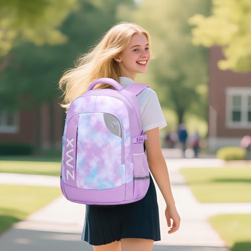 Amythe School Backpack Teenager Girl 46L, Grand Backpack School Girl Waterproof and Lightweight for Youth Girl, Purple