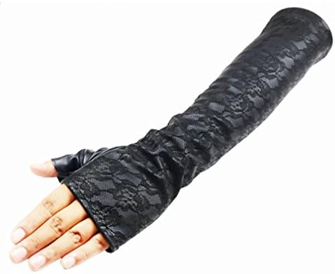 TAORE Women Stretchy Long Sleeve Lace Fingerless Gloves (Black)