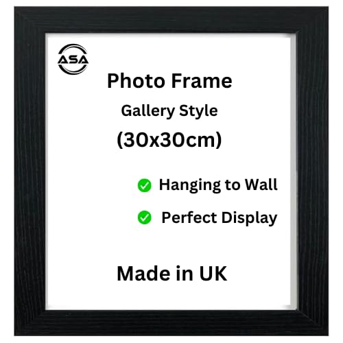Modern 30x30cm Picture Frame In Multiple Colors & Sizes 30x30 Wooden Frames With Perspex Front & Wall Hanging Hooks - Poster Frames White Black Oak (Black)