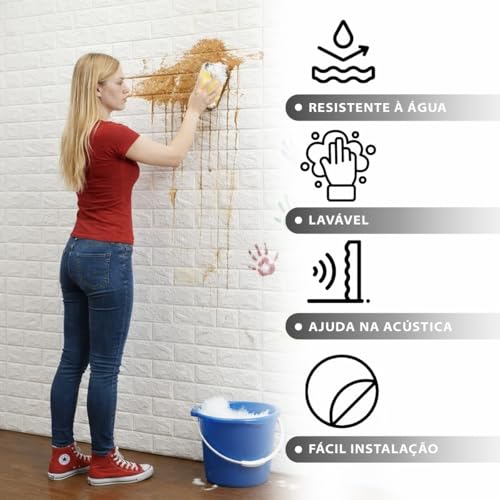 Bisbel Painel 3D Autocolante Adesivo Tijolinho Branco 77x70 cm – Placa Decorativa para Sala, Quarto e Escritório (10)