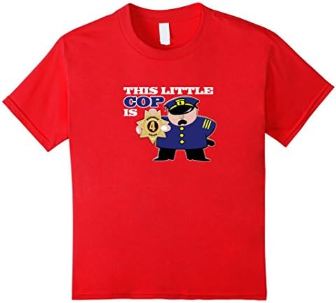 Kids 4th Birthday, This Little Cop Is 4, Police Officer, T-Shirt 10 Red