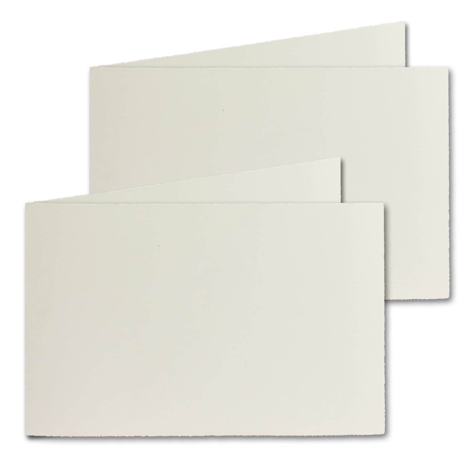 10 x B6 Vintage Folding Cards, Handmade Paper, 113 x 175 mm, Landscape Double, Natural White, 240 g/m², Vellum Surface, Cards Made of Handmade Paper