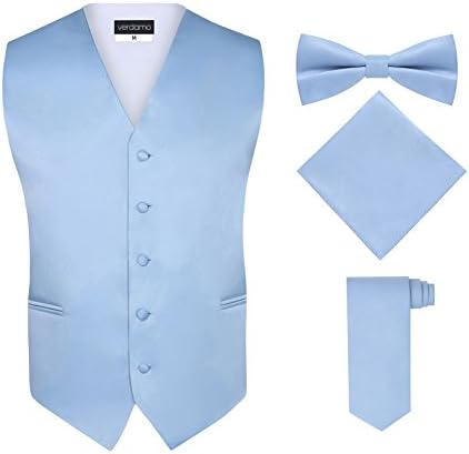 Men's Tuxedo Vest, Tie &amp; Pocket Square Set - Light Blue, 2XL, By Verdamo