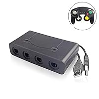 ECRAB Gamecube Controller Adapter for Nintendo Switch, Wii U and PC USB, Super Smash Bros Wii U NGC Adapter with Turbo and Home Buttons, 4 Port Black, No Drivers Need